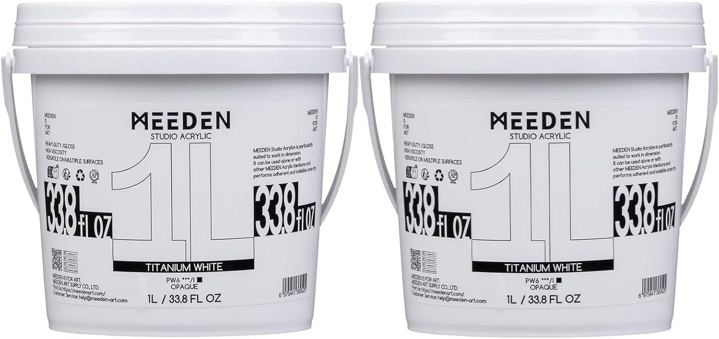 MEEDEN Titanium White Acrylic Paint: 2 Pack 1 L /33.8 oz Heavy Body Gloss - Thick Art Paints for Canvas Crafts Painting