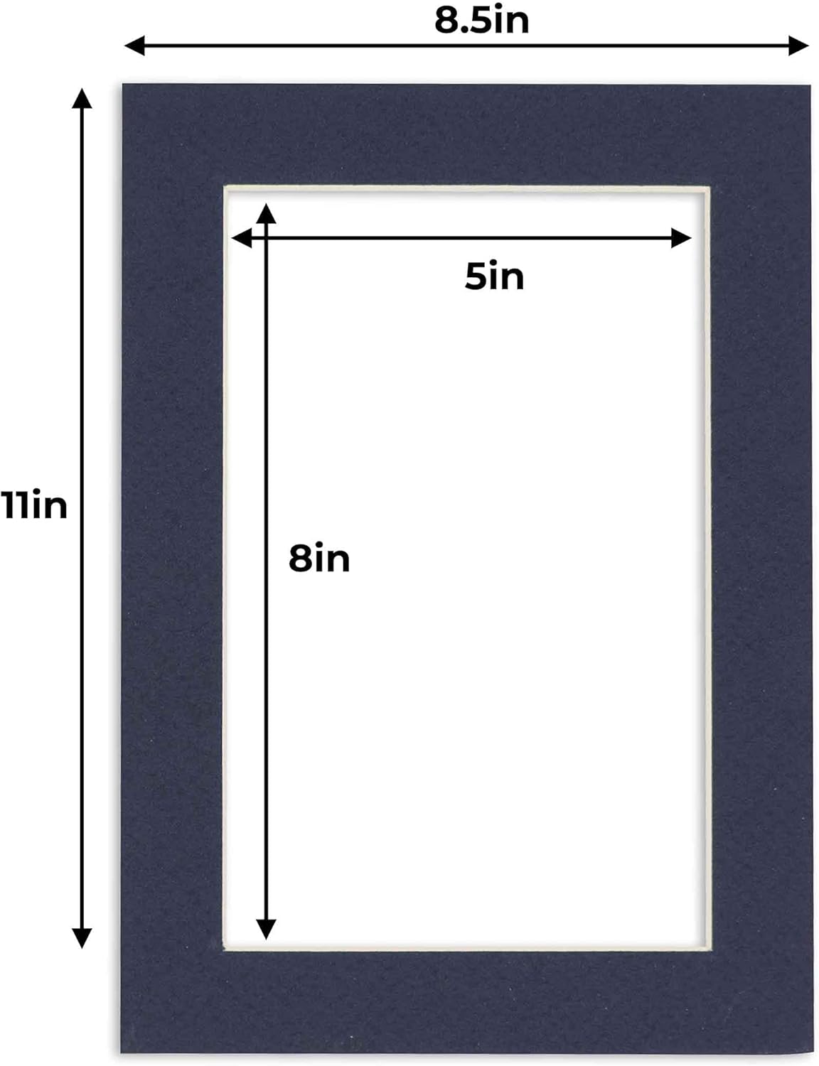 5.5x8.5 Mat for 8.5x11 Frame - Precut Mat Board Acid-Free Show Kit with Backing Board, and Clear Bags Navy 5.5x8.5 Photo Matte Made to Fit a 8.5x11 Picture Frame Matboard for Framing, Pack of 1 Mat