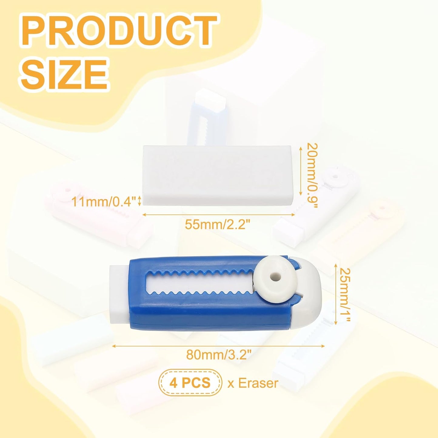 PATIKIL 4 Pack Erasers, Sliding Retractable Eraser Push Pull Cute Pencil Erasers Soft Large Easy to Clean with Plastic Sleeve for Sketching Drawing Artists Teacher Pencils, Blue White