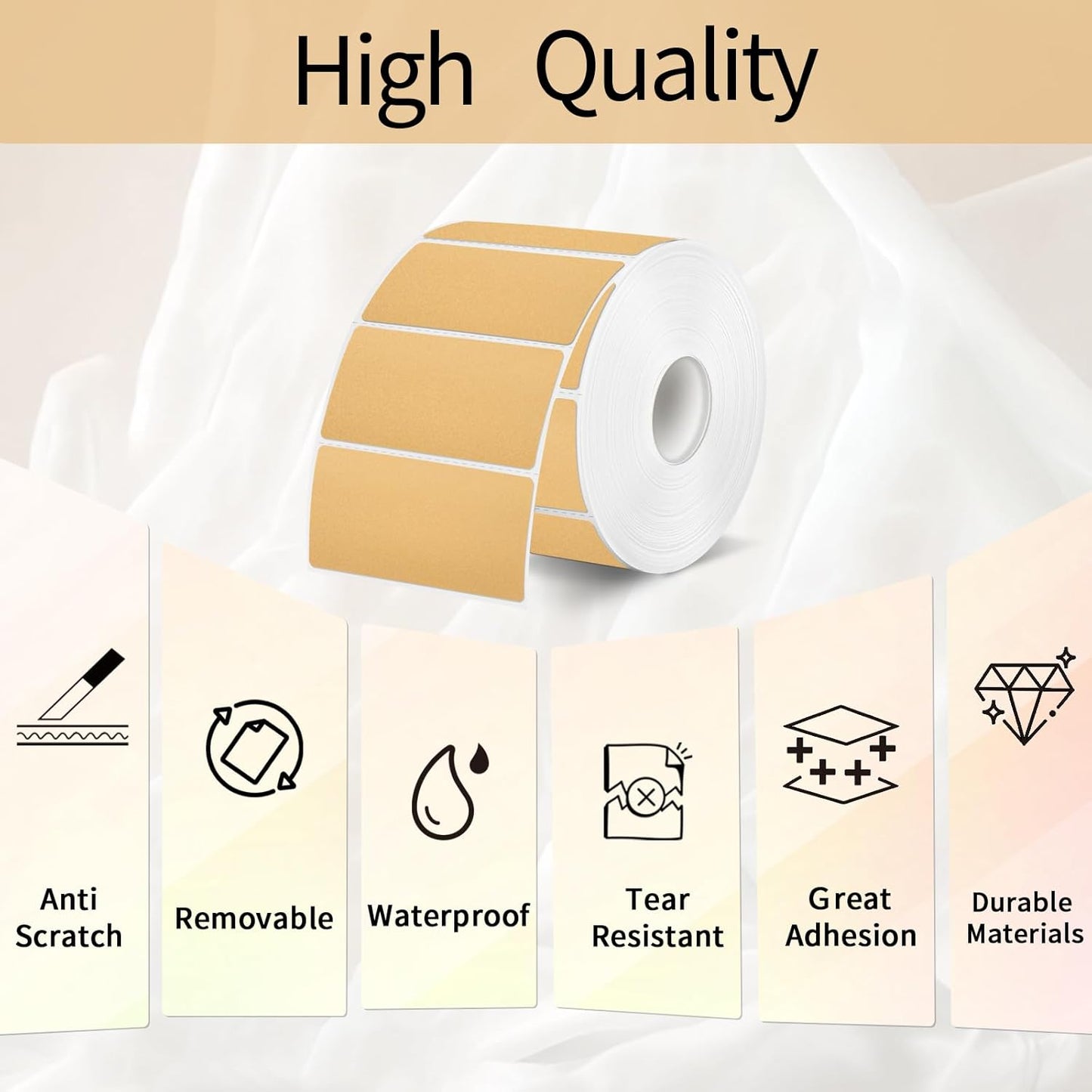 2x1 Inch BrownThermal Labels, Waterproof Brown Thermal Printer Stickers, Self-Adhesive Shipping Label Printer Sticker for Barcode, Name, Address, 300 Labels/Roll Perforated Lines