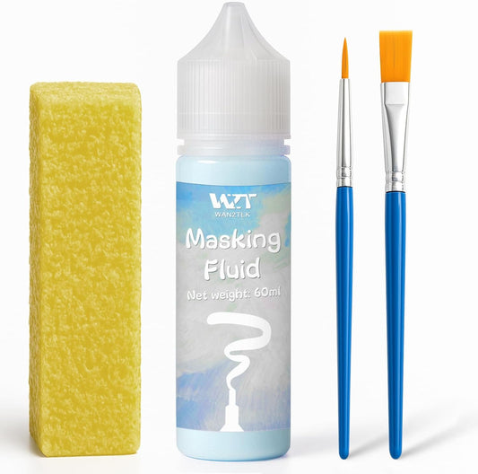 Masking Fluid for Watercolor Painting 60ml Blue with a Paintbrush and Eraser - Art Masking Fluid Pen Watercolor Medium Art Supplies for Artists