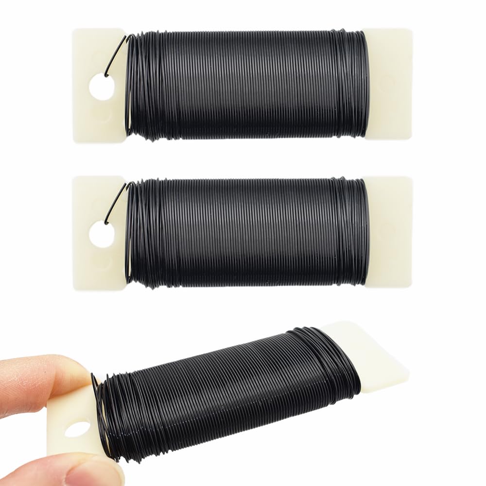HAHIYO 22Gauge Black 3Roll Total 115Yards(345Feet) Metal Floral Wire Flexible Paddle Wire for Crafts Christmas Wreaths Tree Flower Arrangement Bouquet Wrapping Wedding DIY