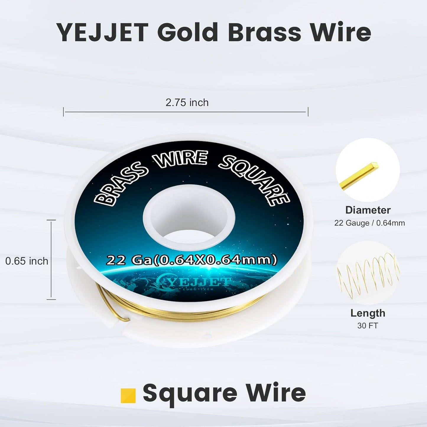 Thin Square Brass Wire 0.64mm 50 Feet - 22 Gauge Precision Wire for Electronics, Clockmaking, Micro Jewelry