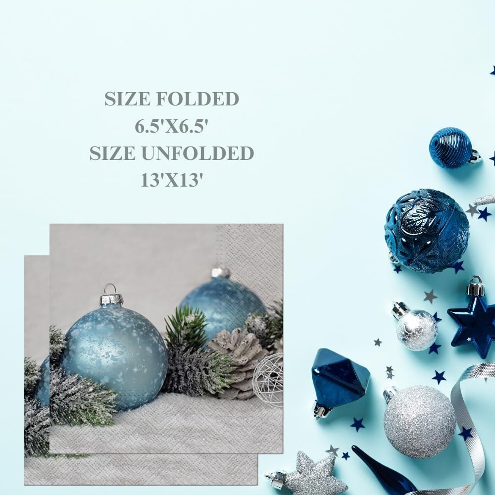 20-ct 13x13 Christmas Paper Decoupage Napkins, 3-Ply Servilletas Tissue Napkin for Dinner and Parties, Disposable Napkins (Arctic Bauble)