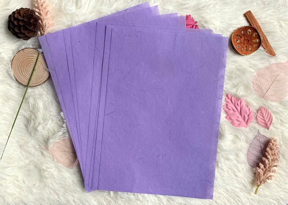 50 Sheets A4 Natural Fiber Mulberry Tree Mulberry Paper Sheets Art Tissue Washi Paper Design Craft Art Origami Suppliers Card Making DIY Crafts (Purple Tone, A4)