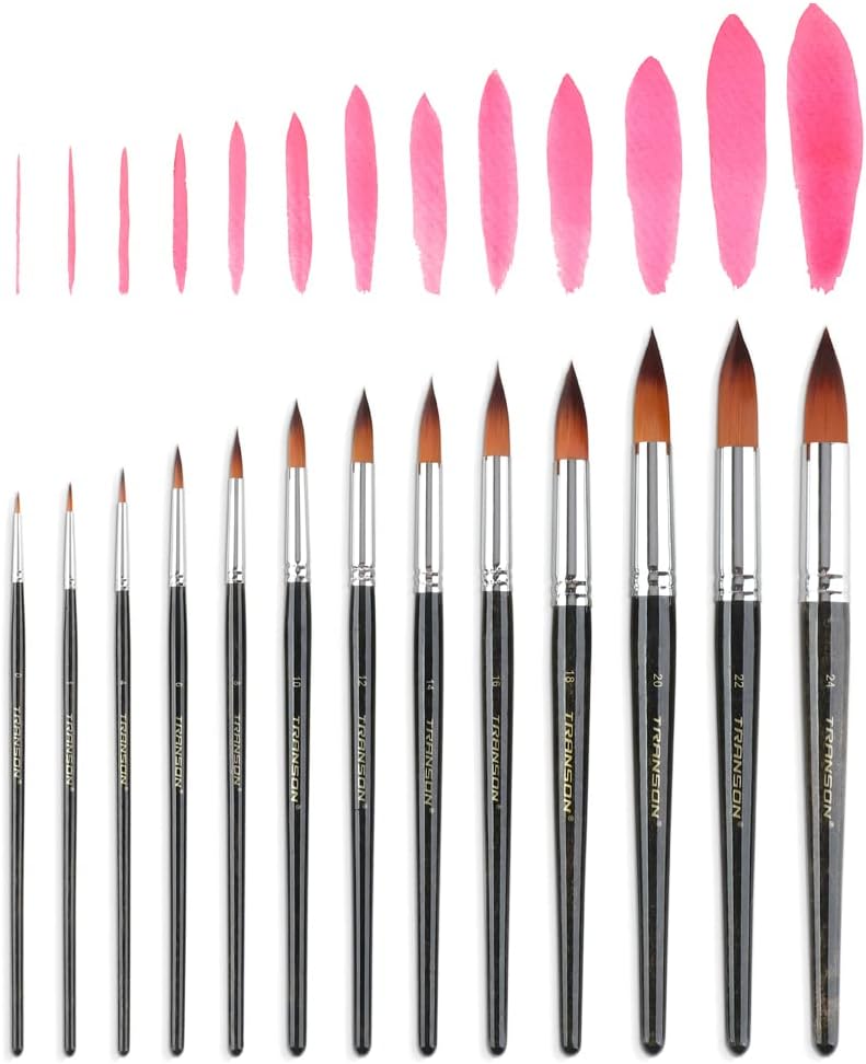 Transon 13pcs Round Paint Brush Set Synthetic Bristle Complete Round Brush Set for Watercolor Acrylic Gouache Ink Tempera