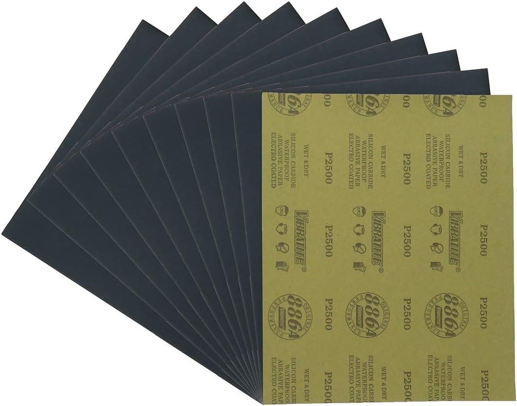 Sandpaper Sheets, 2500 Grit Dry Wet Sand Paper, 9 x 11 Inch, Silicon Carbide, for Wood Furniture Finishing, Metal Sanding and Automotive Polishing,10 -Sheet