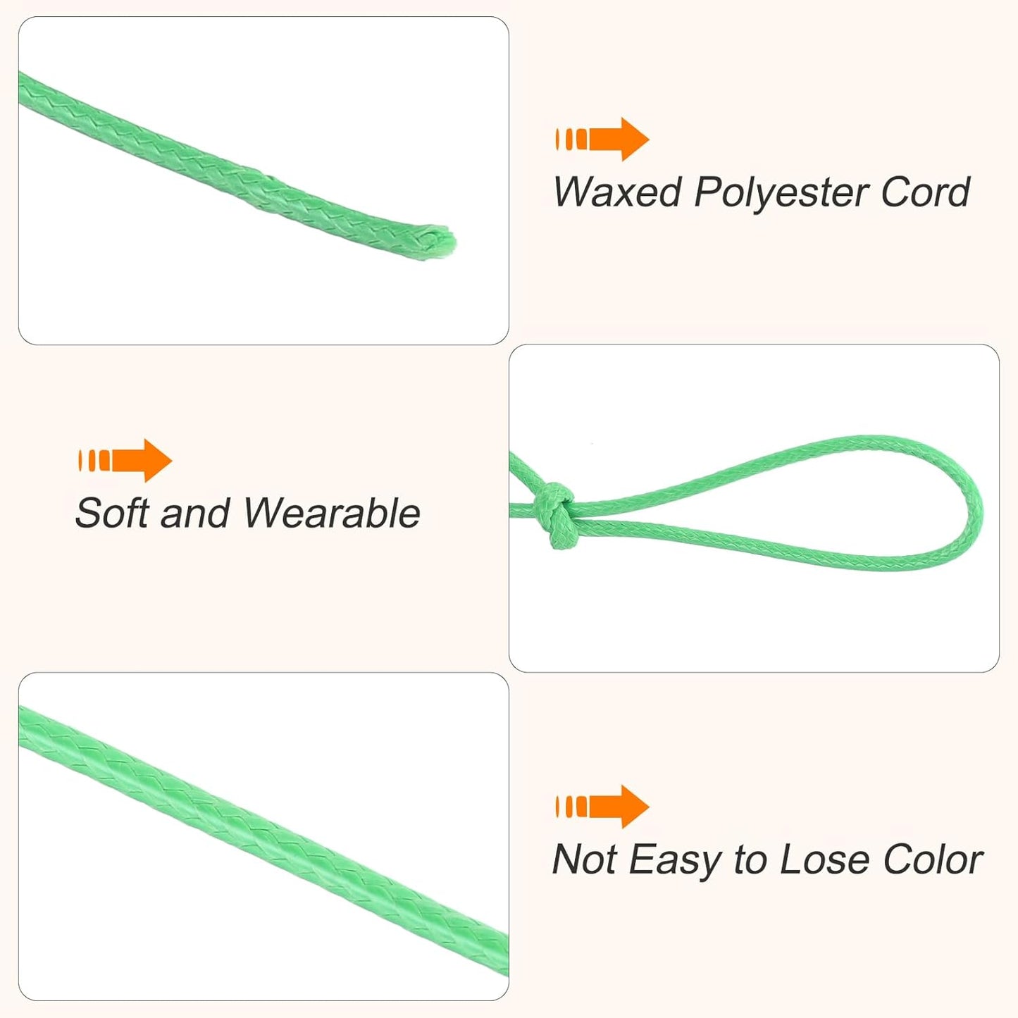 MECCANIXITY Waxed Cord 2.5mm Waxed Polyester Cord 87 Yard Wax String for Bracelet Making, Necklaces, Beading, Jewelry Making and DIY Crafts(Mint Green)