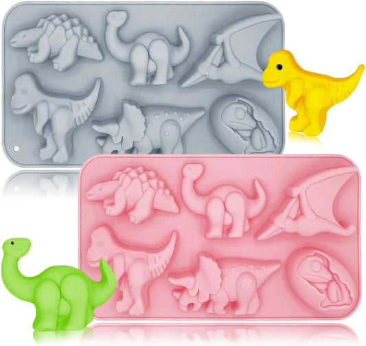 2 Pack Dinosaur Molds Silicone 6 Cavity 3D Dinosaur Themed Baking Mould Tray DIY Baking Tool for Kid's Cartoon Dino Chocolate Cake Topper Dessert Mousse Pastry Handmade Soap Crayons