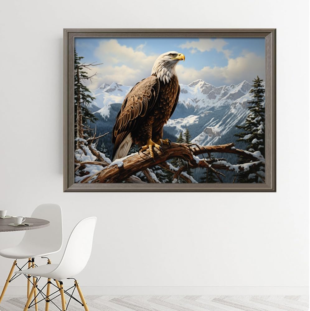 Leczany Cross Stitch Stamped Kit for Adults or Kids - Snow Mountain Eagle | DIY Embroidery Starter Patterns Craft Kit Needlepoint for Beginner | 11CT, 3 Strands | 20.5x15.4 inches