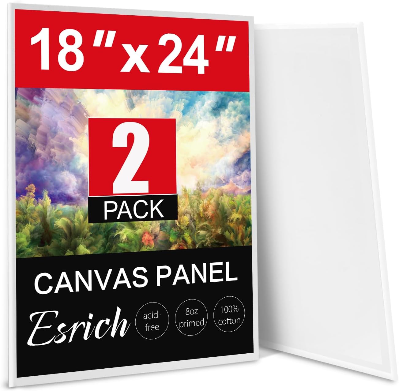 ESRICH Canvas for Painting 18x24 Inch, 2 Pack Canvas Boards for Painting Cotton Primed Acid Free Large Blank Canvases, Canvas Panels for Oil Paint, Watercolor, Acrylic Paint, Gouache and Tempera.
