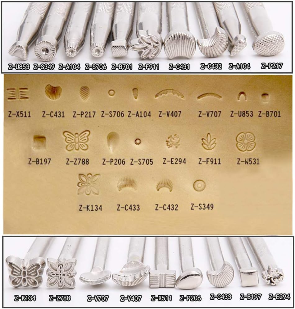 65PCS Leather Stamping Tool Leather Carving Working Saddle Making Tools DIY Leather Craft Stamps Set DIY Hammer Swivel Knife with Leathercraft Metal Letter and Number Stamps Punch