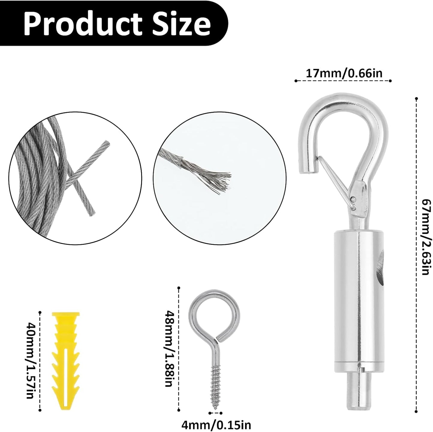 Picture Hanging Wire Adjustable Wire for Hanging Heavy Mirror 5m x 2mm Mirror Frame Hangings Kit with D Ring 4 Expansion Screws 4 Pcs Screws Self Tapping Eye Heavy Duty Stainless Steel Rope for Lamps