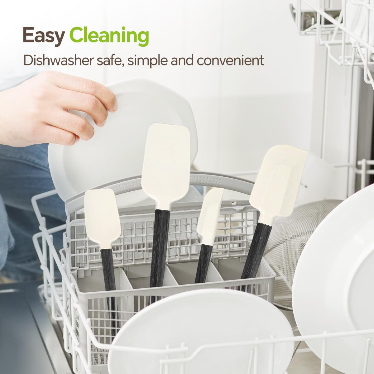 Silicone Spatula Set, Food Grade Rubber Spatula-4 Piece Nonstick Rubber Spatulas, Spoonula, Jar Scraper for Cooking, Baking, Mixing, Frosting - Heat Resistant Up to 600°F (Spatulas-Black)