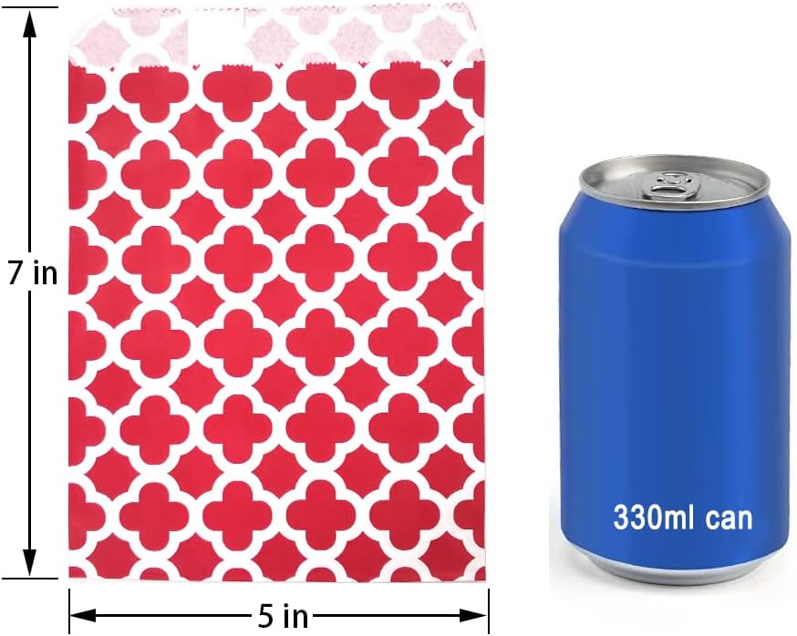 KEYYOOMY 200 Pcs Red Candy Buffet Bags - Small Polka Dot Paper Treat Bags for Wedding Birthday Party (5 inch x 7 inch)