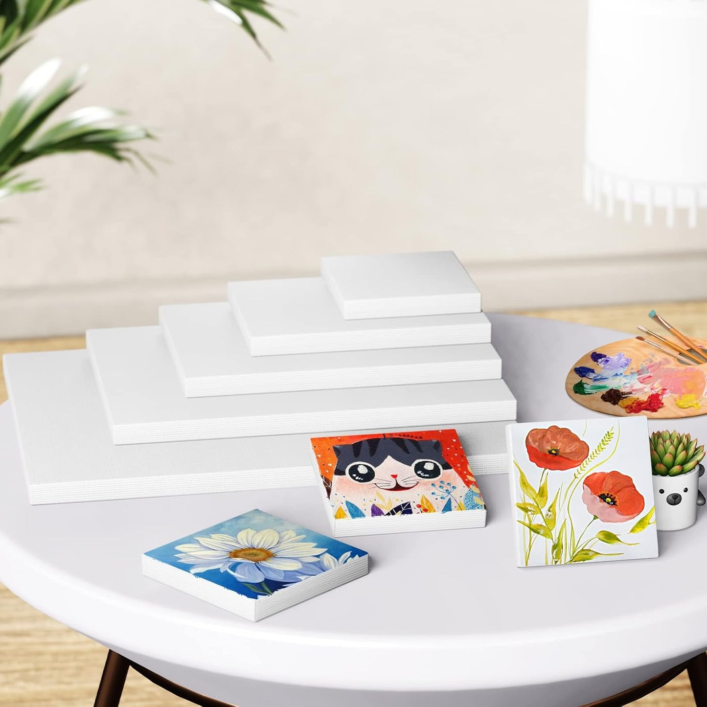 GOTIDEAL18Pcs Stretched Canvases for Painting Multi Pack 4x4, 5x7, 8x10,9x12, 11x14 Set, Primed White - 100% Cotton Artist Blank Canvas Boards for Painting, Acrylic Pouring,Oil Paint