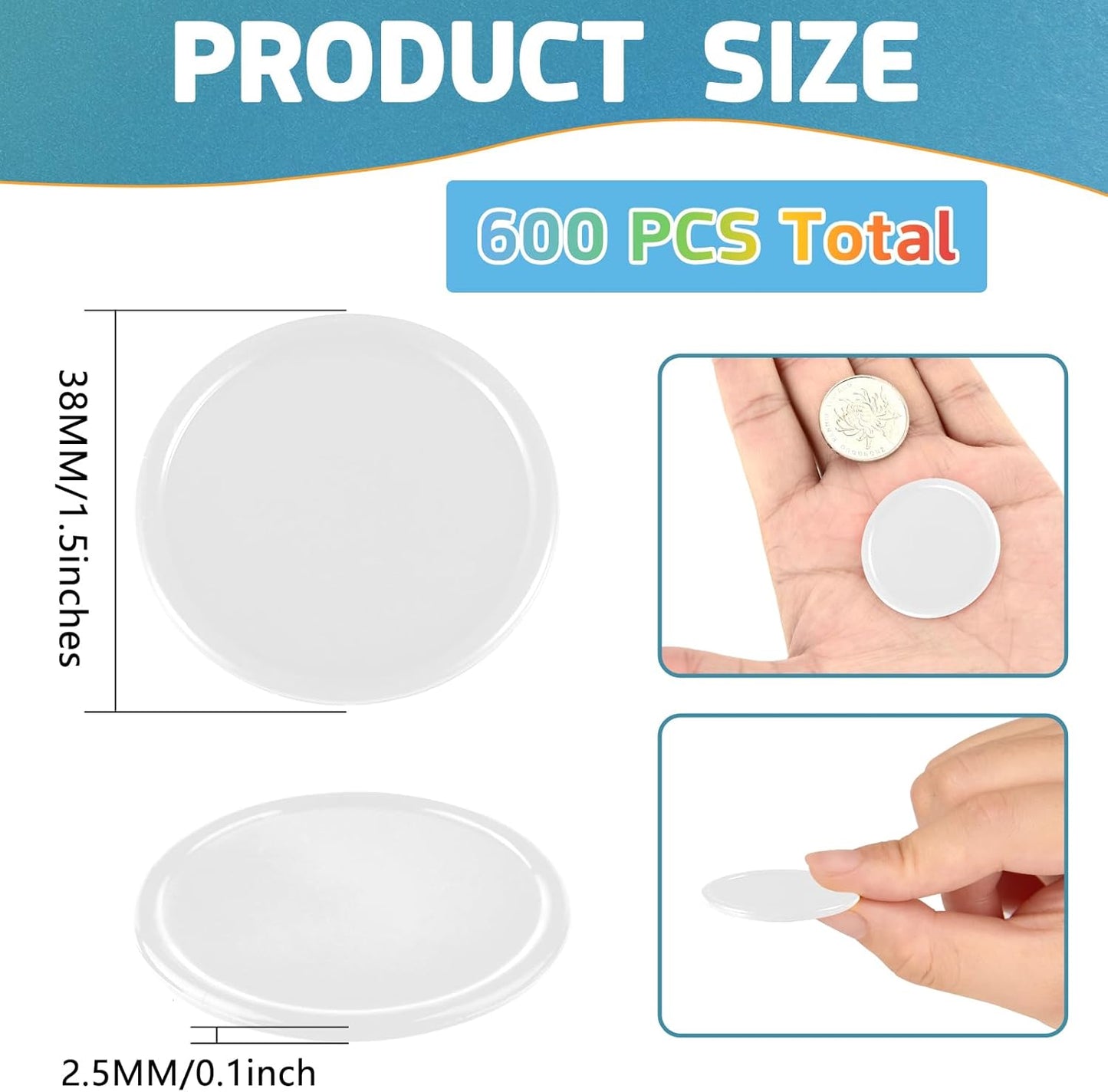 Coopay 600 Pieces Plastic Poker Chips Learning Counters Disks Bingo Chip Counting Discs Markers for Math Practice and Poker Card Game Tokens, Teaching Rewards, 38 mm/ 1.5 Inches (White)