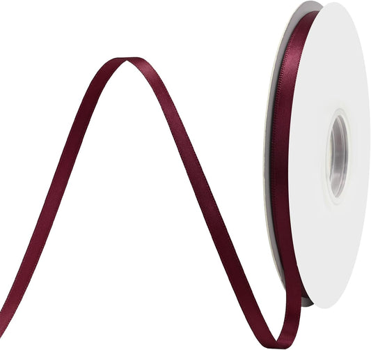 Wine Red Satin Ribbon 1/4" X 50 Yards Solid Color Double Faced Ribbons Perfect for Crafts Wedding Decor Bow Making Arts Sewing and More