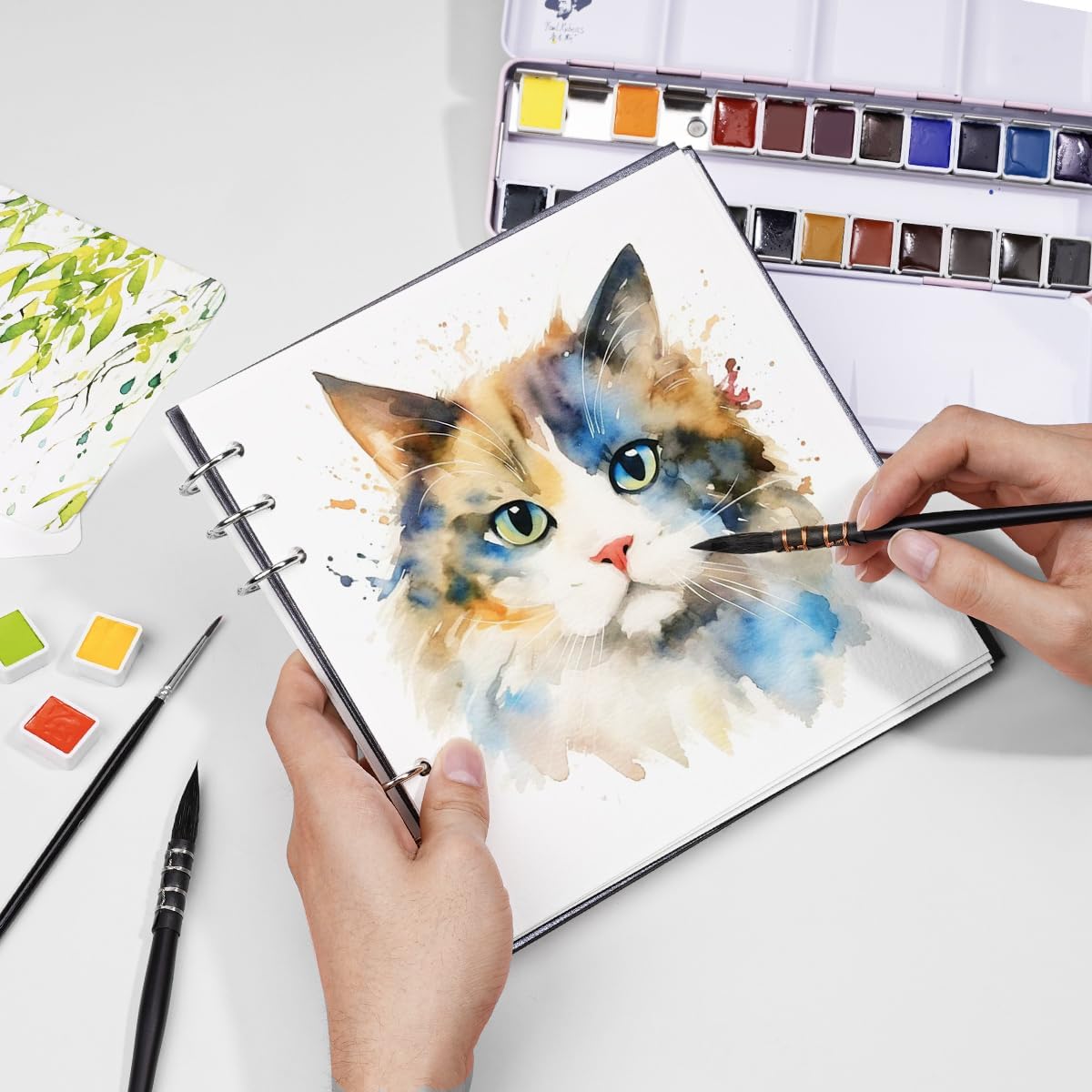 Lightwish Square Watercolor Journal,100% Cotton,300gsm/140lb,Acid-Free,20 Sheets Cold Press Watecolor Paper Sketchbook for Artists Adults Students,7.68 * 7.68 Inches