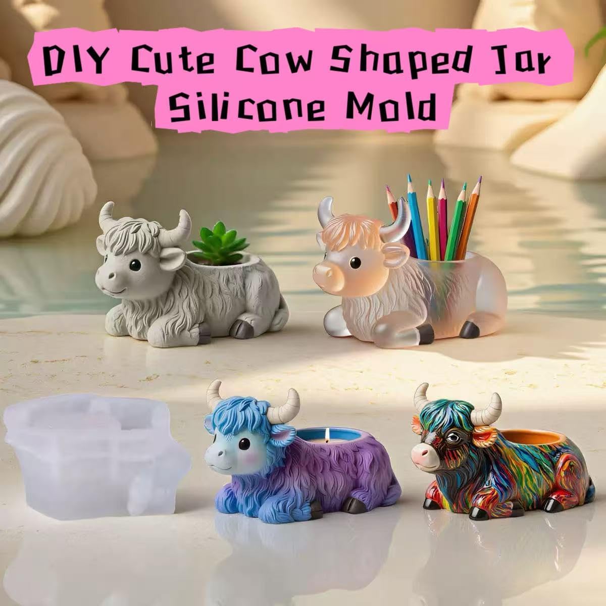 Animal Resin Molds Silicone 3D Cute Cow Epoxy Resin Plaster Candle Holder Wax Molds for Candle Making, Art Crafts DIY Unique Display Home Decor