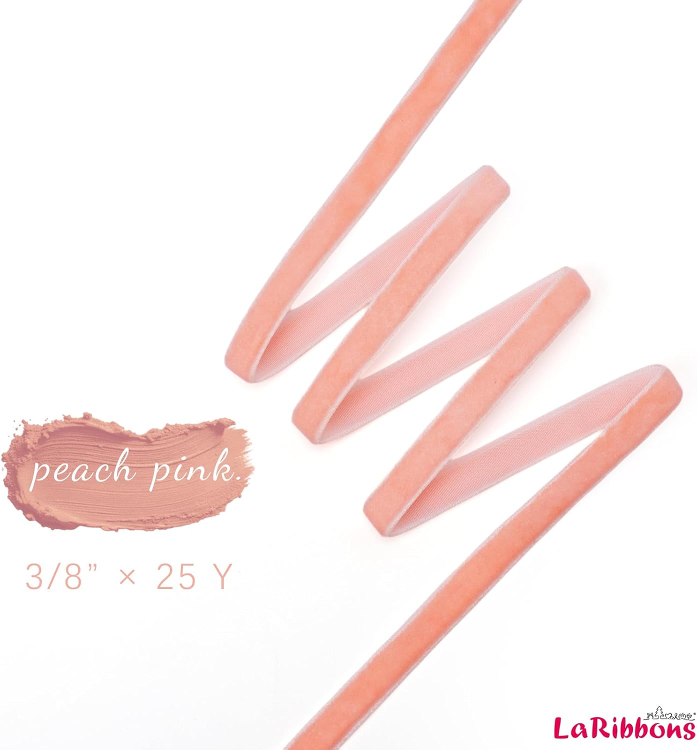 LaRibbons Thin Velvet Ribbon 3/8 Inch x 25 Yards, Peach Pink Velvet Ribbon for Christmas Tree, Gift Wrapping, Wreath Bow, Outdoor Decoration