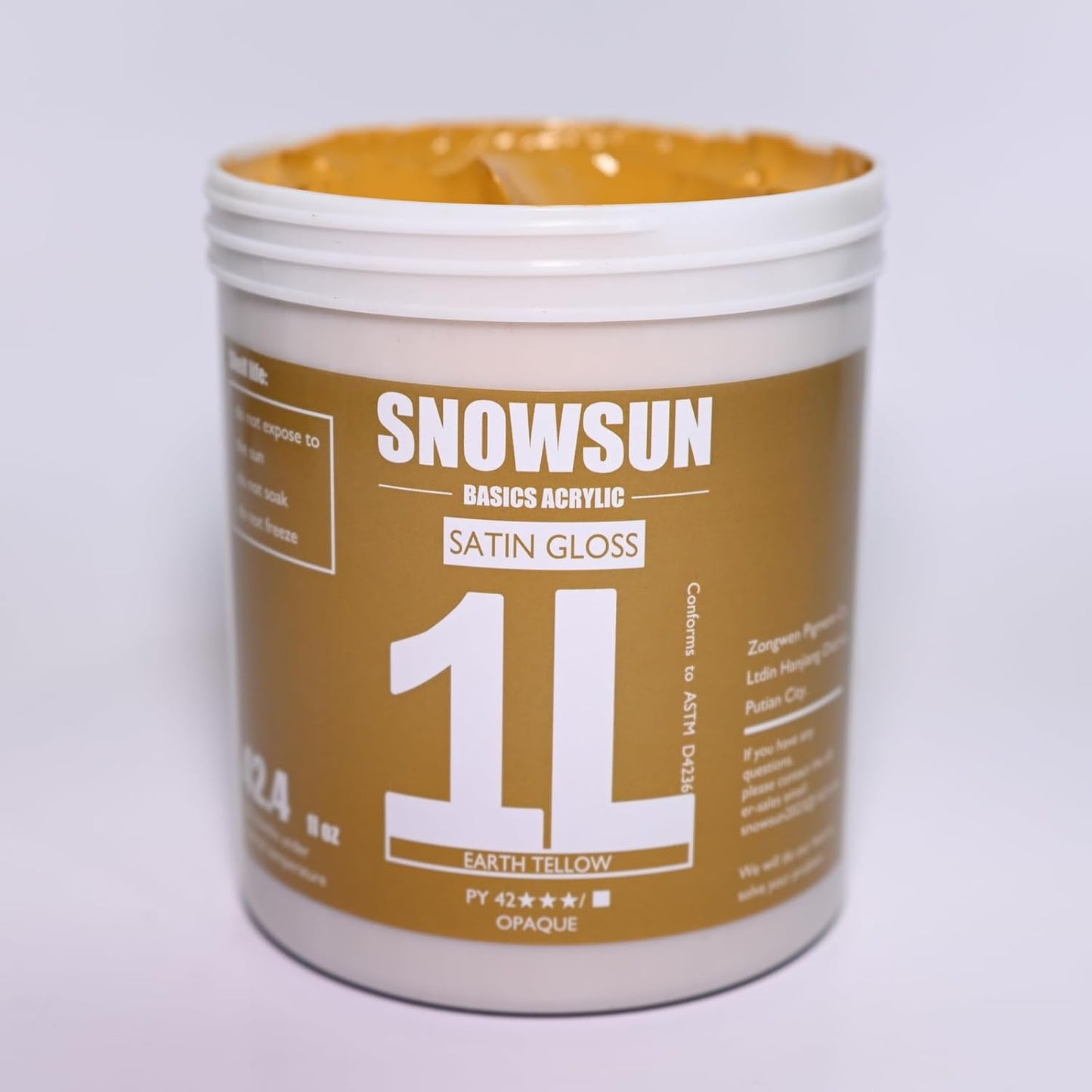 SNOWSUN Acrylic Paints, Large Bulk Heavy Body Acrylic Paint (42.4 oz, 1L) - Non Toxic Gloss Thick Art Paint for Multi-Surface, Ideal for Canvas Wood Ceramic Fabric and Leather, Stone Craft, for Artists & Beginners, Earthy Yellow