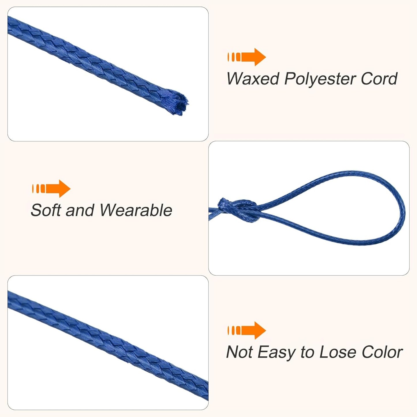 MECCANIXITY Waxed Cord 1.5mm Waxed Polyester Cord 175 Yard Wax String for Bracelet Making,Necklaces, Beading,Jewelry Making and DIY Crafts(Dark Blue)