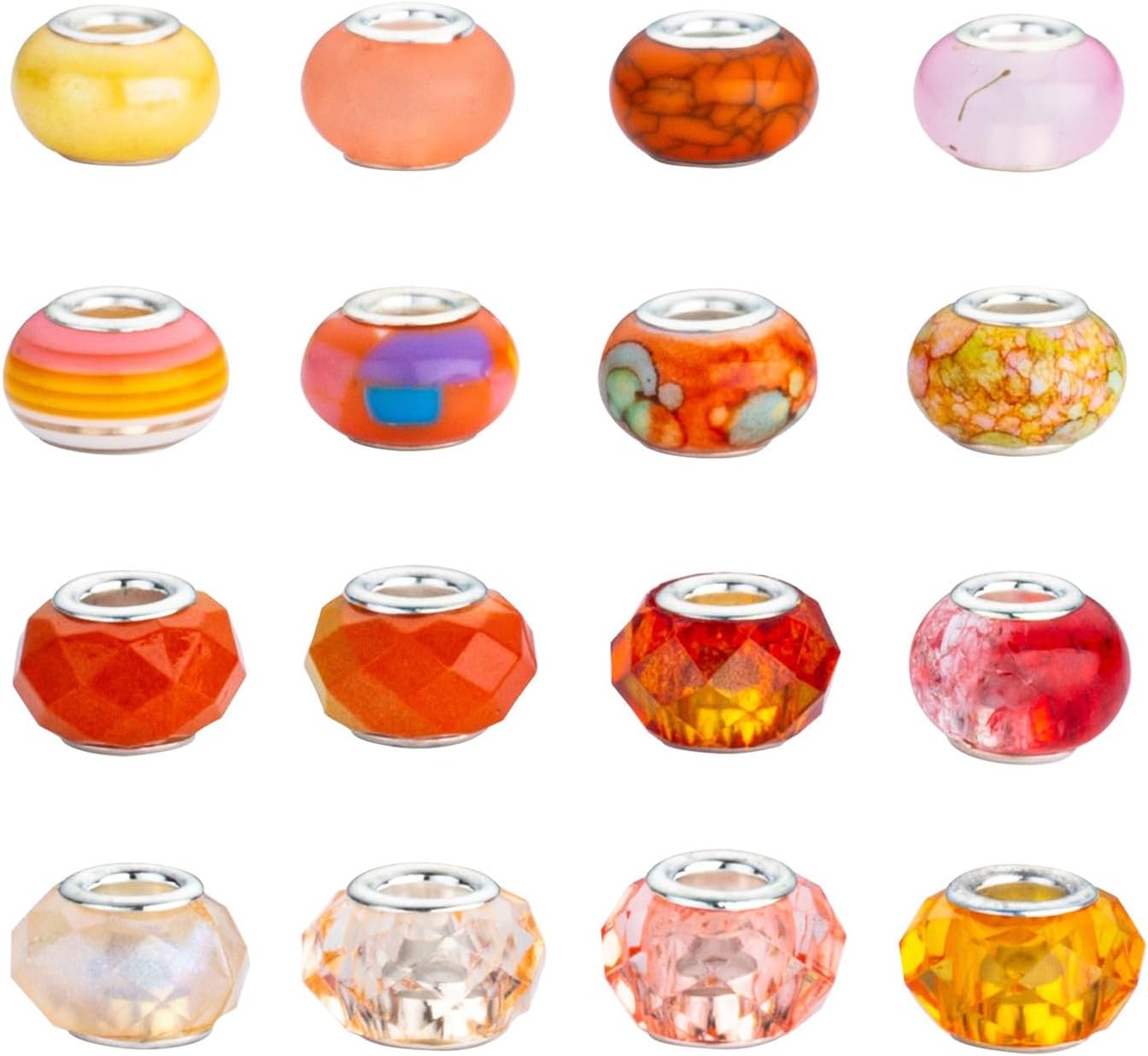 LAIDANLA Orange Mix Large Hole Beads, 100pcs 14mm x 5mm Round Resin, Plastic, Acrylic Loose Beads for Jewelry Making, DIY Gifts
