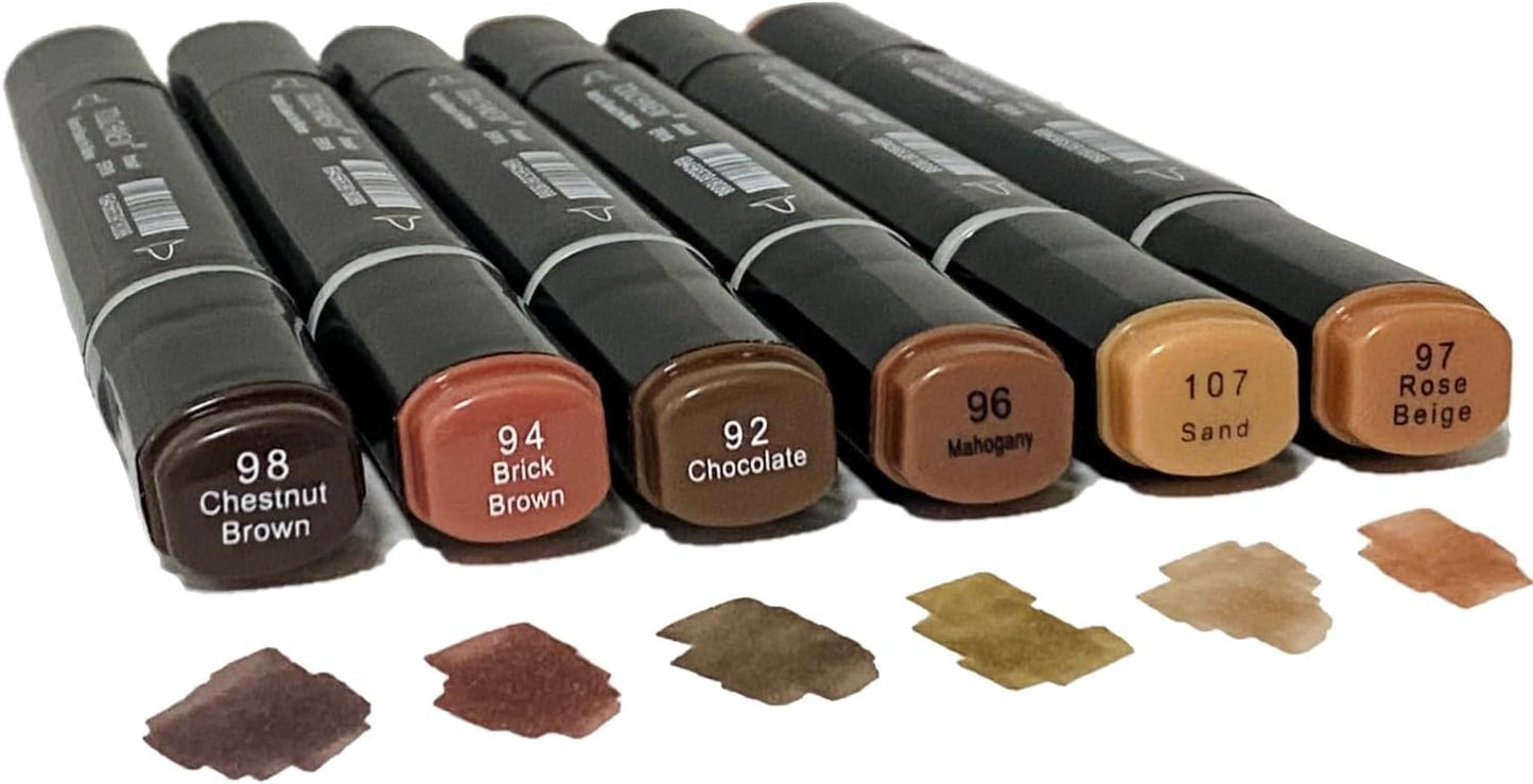 6PCS Skin Tone Markers Set, Double Tipped Soft Fine Tips and Brush Art Marker Set for Artist Adults Coloring Sketching (Deep)