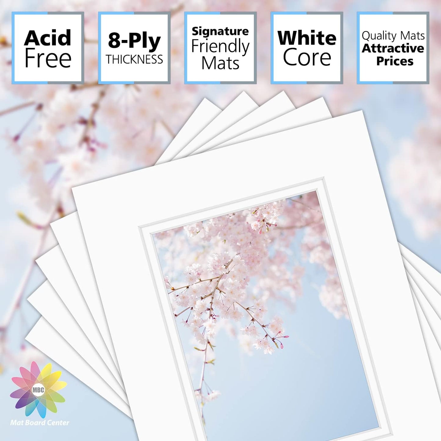 Mat Board Center, Double Mat - Acid Free, 8-ply Thickness, White Core - for Pictures, Photos, Framing (Off White Over Off White, 8x10 for 5x7, Pack of 5)