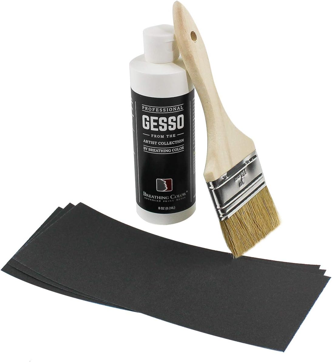 White Gesso Canvas Primer Bundle 8 oz. with Application Brush and Sandpaper. Keep Paint from Absorbing! Whether Acrylics, Oils, Watercolors or Pastels, Make Every Painting Look its Absolute Best