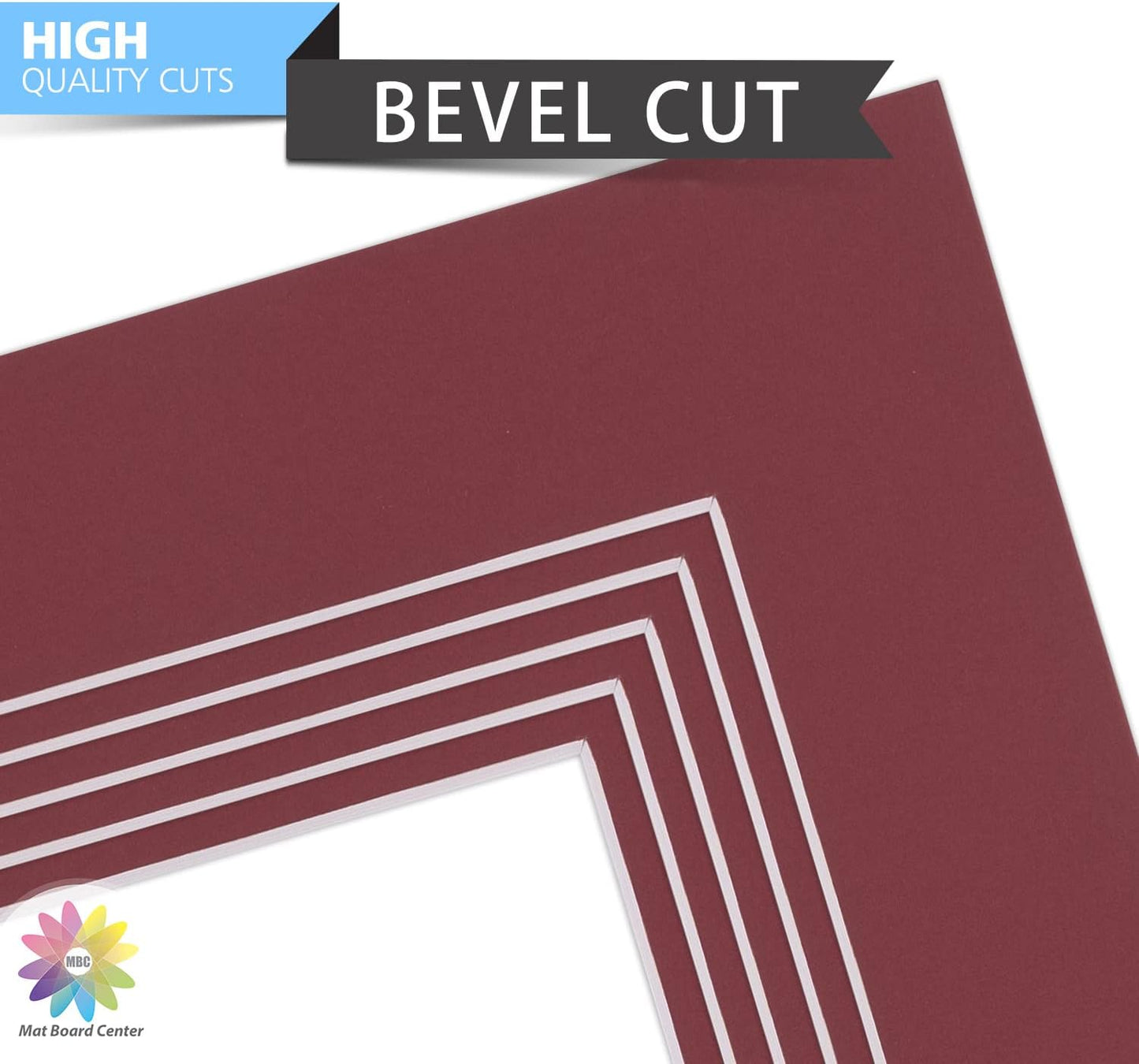 Mat Board Center, Pack of 10, 8x10 for 5x7 Maroon Color Mats - Bevel Cut, Acid Free, 4-ply Thickness, White Core - for Pictures, Photos, Framing