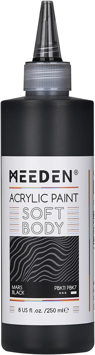 MEEDEN Mars Black Acrylic Paint: Matte Finish 250ml/8.45oz Soft Body Bulk Acrylic Colors in Ergonomic Bottle - Fluid Flow Art Paints for Adults Artists Canvas Art Painting