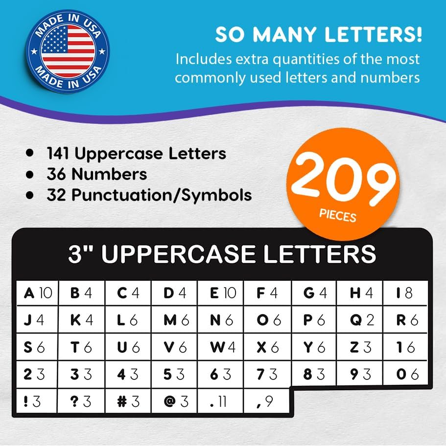 209 Pcs 3" Purple Bulletin Board Letters & Numbers, Capital Letters, Numbers, Punctuation, US Made Card Stock Punch Out Letters for Poster, Bulletin Board, Classroom - Precut Letters & Numbers