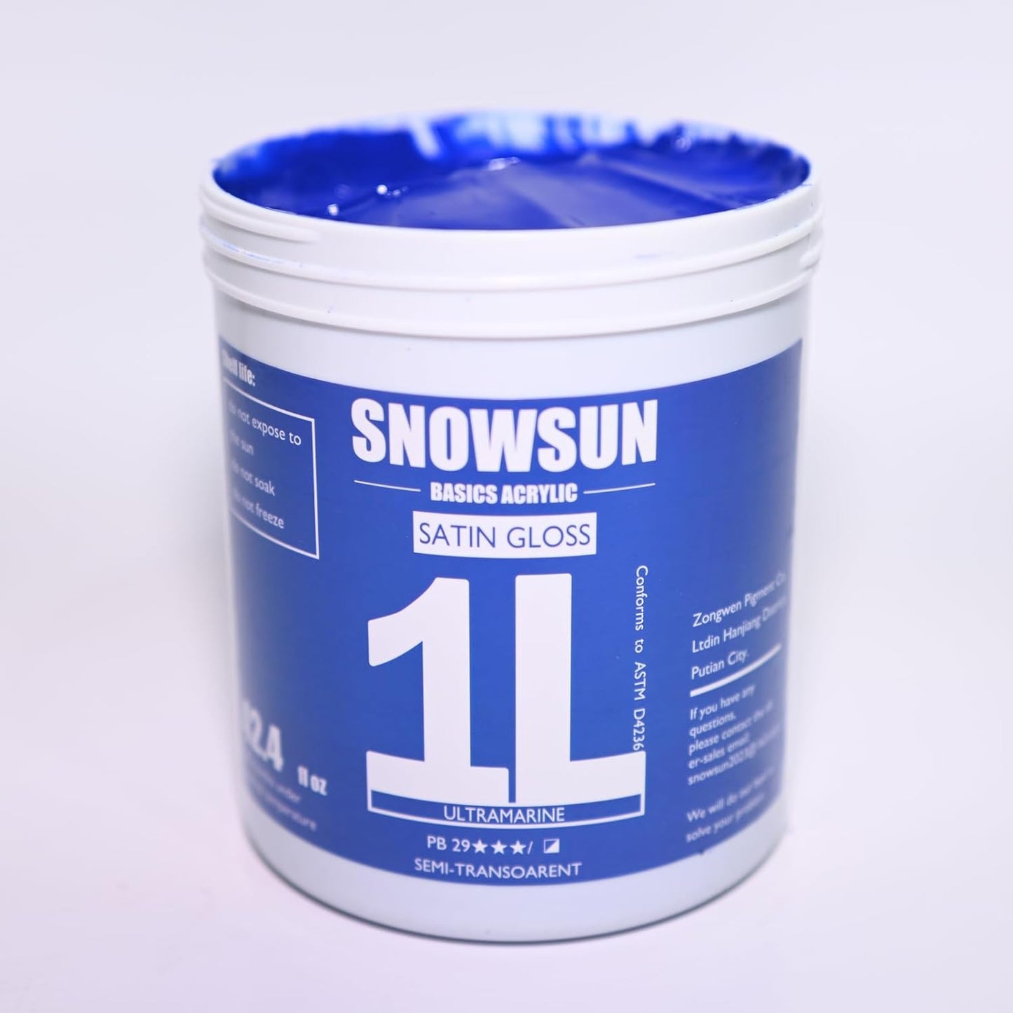 SNOWSUN Ultramarine Acrylic Paints, Large Bulk Heavy Body Acrylic Paint (42.4 oz, 1L) - Non Toxic Gloss Thick Art Paint for Multi-Surface, Ideal for Canvas Wood Ceramic Fabric and Leather, Stone Craft, for Artists & Beginners