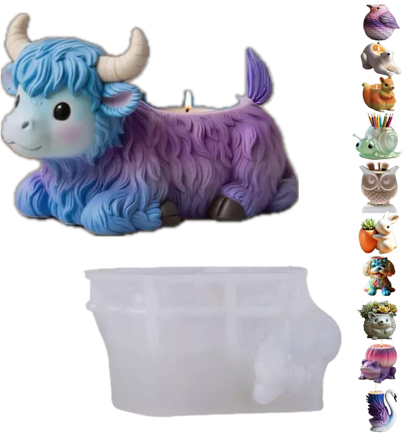 Animal Resin Molds Silicone 3D Cute Cow Epoxy Resin Plaster Candle Holder Wax Molds for Candle Making, Art Crafts DIY Unique Display Home Decor