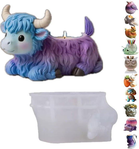 Animal Resin Molds Silicone 3D Cute Cow Epoxy Resin Plaster Candle Holder Wax Molds for Candle Making, Art Crafts DIY Unique Display Home Decor