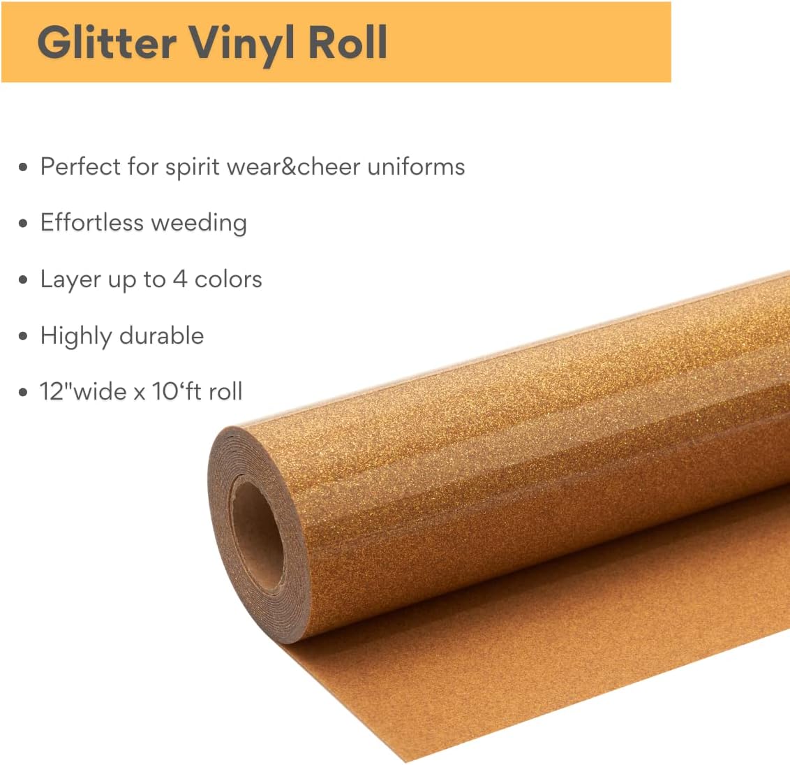 Gold Glitter HTV Roll -12" x10ft Iron on Heat Transfer Vinyl for DIY Shirts Gifts(Old Gold)