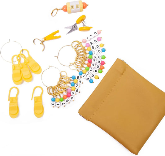 NIUGRECF DIY Knitting Tool Sets 27Pcs Including Number Beads Stitch Markers/Mini Scissors/Rotation Counter/Storage Bag - for Knitting Crocheting Weaving Sewing Quilting Jewelry Making.