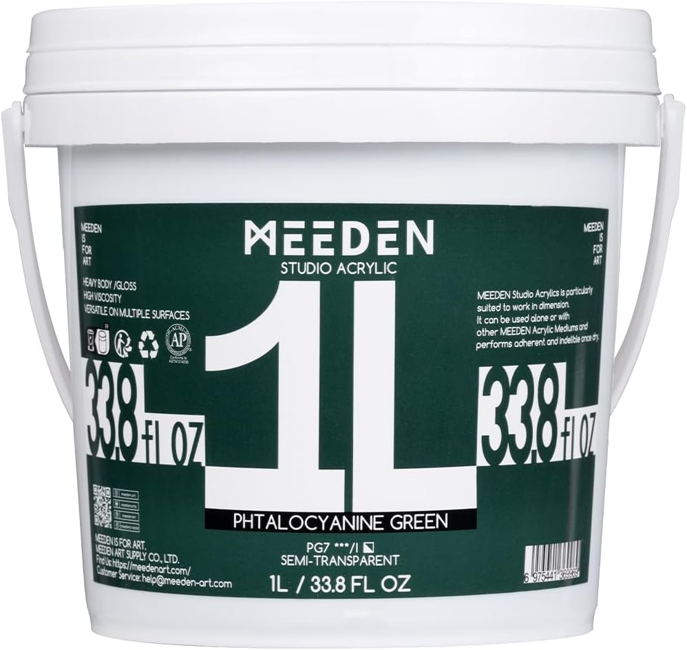 MEEDEN Phtalocyanine Green Acrylic Paint: 1 L /33.8 oz Heavy Body Gloss Non-Toxic - Thick Art Paints for Canvas Crafts Wood Metal Plastic Wall