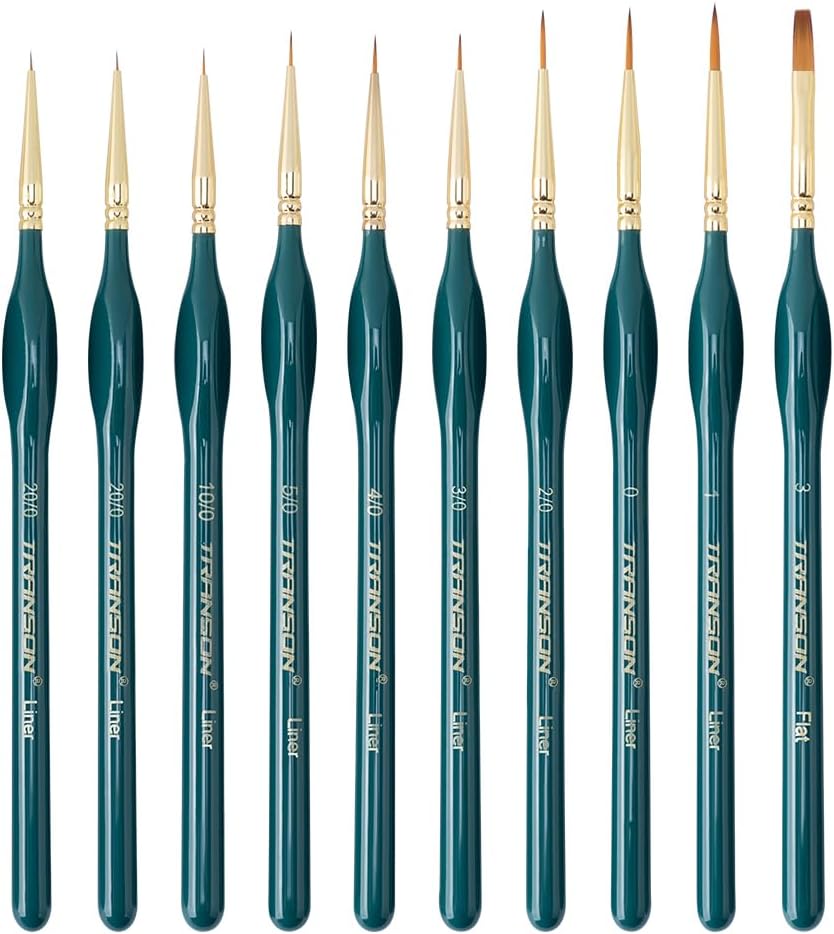 Transon 10pcs Fine Detail Miniature Art Painting Brush Set for Acrylic Watercolor Craft Rock Face Painting Green