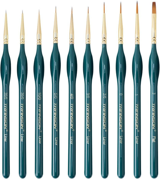 Transon 10pcs Fine Detail Miniature Art Painting Brush Set for Acrylic Watercolor Craft Rock Face Painting Green