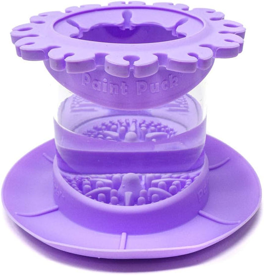 Paint Puck Ultimate Rinse Cup Paint Brush Cleaner (Purple, Mug) – Non-Spill Paint Water Cup & Brush Cleaner with Brush Holder, Squeegee Lips & Drip Tray for Acrylic, Watercolor & Art Supplies