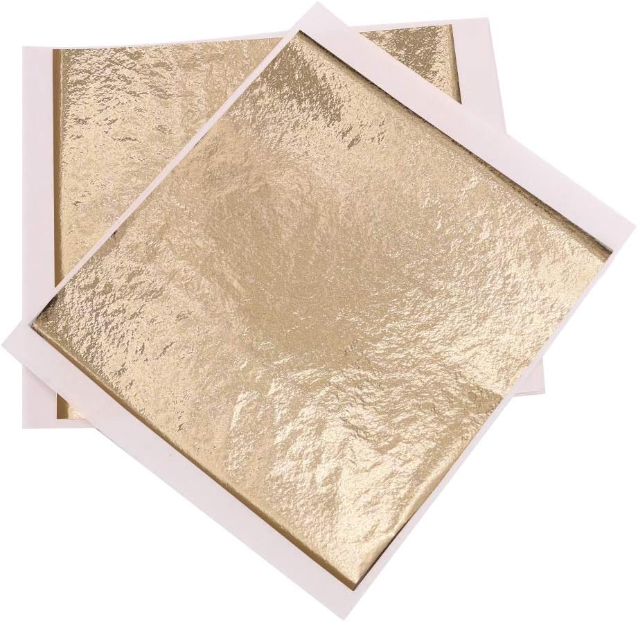 Imitation Gold Foil Sheets - KINNO Champagne Gold Leaf Paper 100 Sheets 5.1 by 5.3 Inches for Paintings, Handcrafts, Picture Frames, Sculpture, Furniture, Arts Decoration, Gilding, Nails, and Wall
