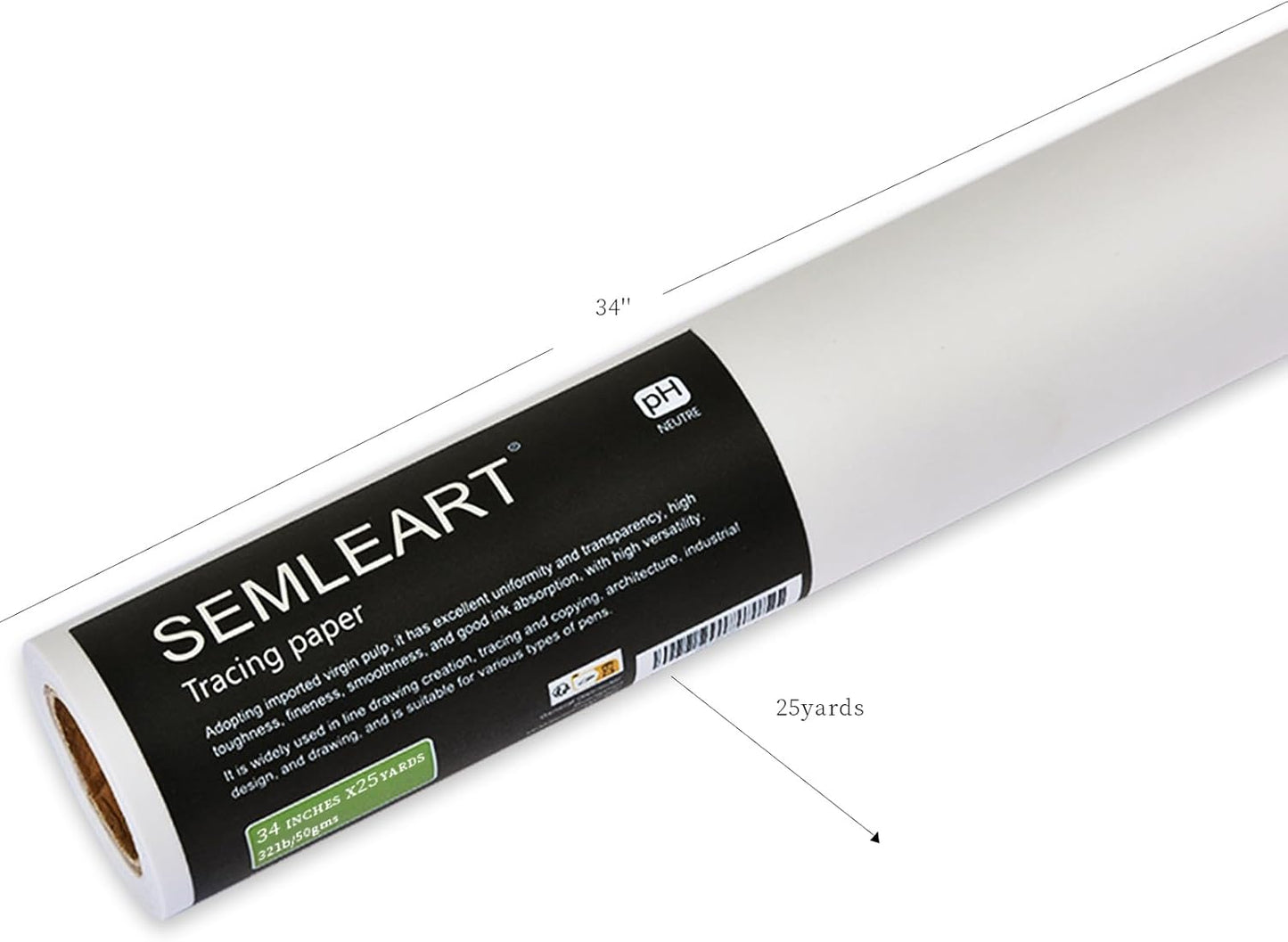 SEMLEART Artit's Tracing Paper roll,32lb/50gsm,34 inch x 25 Yard,Translucent Tracing Paper for Pencil, Marker and Ink - Trace Images, Sketching,Drawing