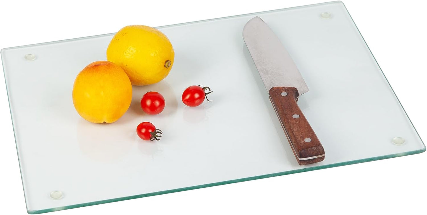 Murrey Home Glass Cutting Board for Kitchen Counter, Tempered Glass Chopping Boards Dishwasher Safe, Small Clear Countertop Tray, Scratch Resistant, Heat Resistant, Non Toxic, Clear, 12"x8"