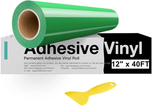 HTVRONT Green Permanent Vinyl, 12" x 40 FT Green Adhesive Vinyl Roll for All Cutting Machine, Silhouette, Cameo Cutters, Signs, Scrapbooking, Craft, Die Cutters (Glossy Green)