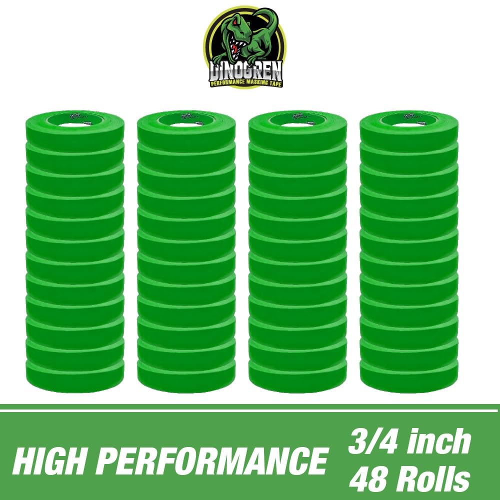 DINOGREN High Performance Automotive Masking Tape – 1.5 Inch x 60 Yards (24 Rolls) – Green Tape for Car Paint, Auto Body, Heat & Water Resistant, Clean Removal, Industrial-Grade Multipurpose Adhesive