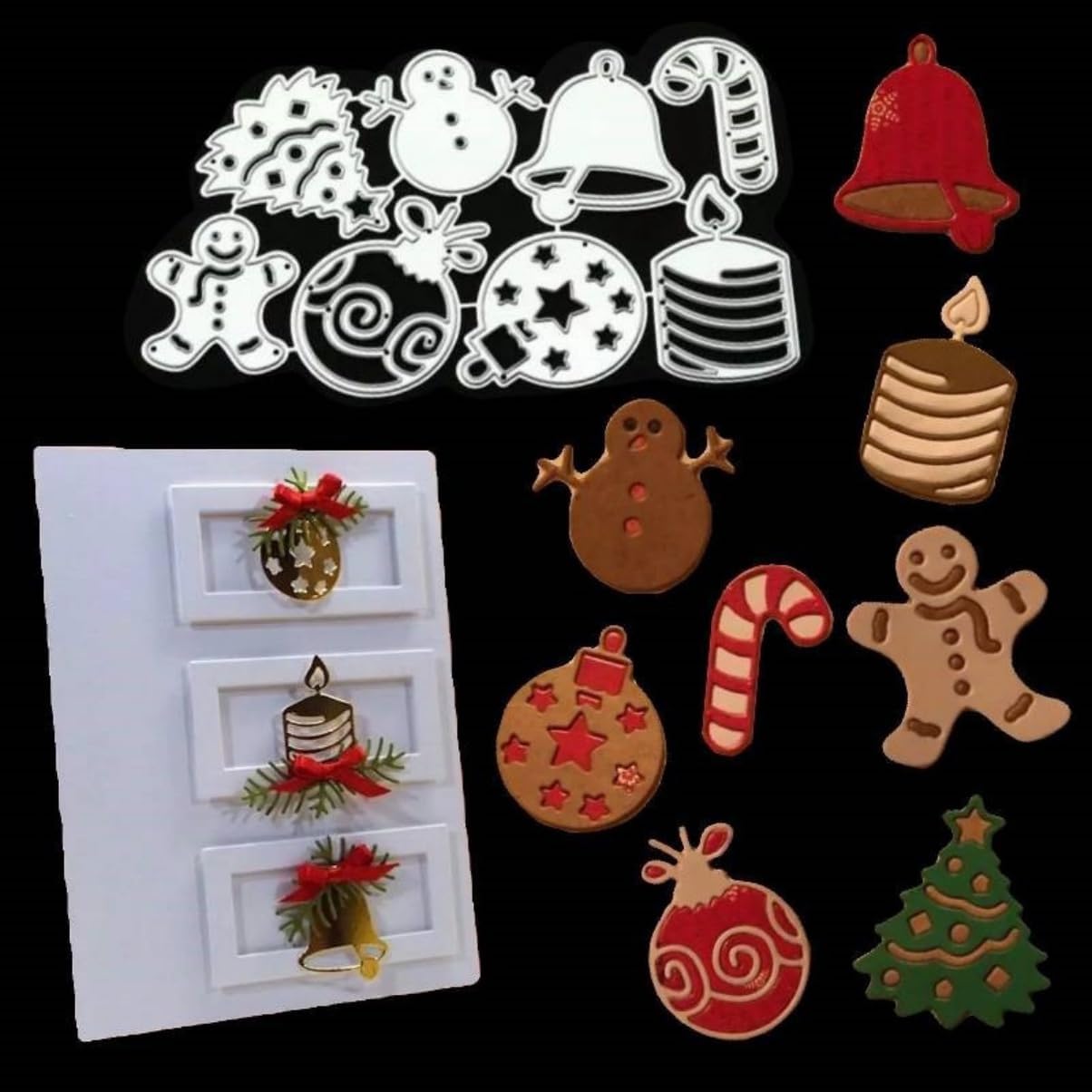 Mvchifay Cutting Dies Happy Birthday Metal Stencils Scrapbooking Tool DIY Emboss Paper Card Making (Christmas Tree Snowman bell-12x7cm)