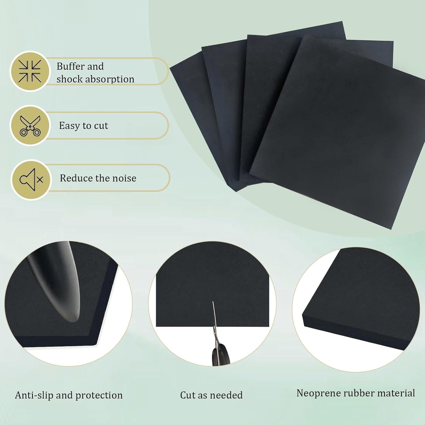 4 Pieces Anti Vibration Pads 1/8 in Thick X 6 in X 6 in, Neoprene Rubber Pads, Hard Rubber Block for Anti-Slip, Shock Absorption, Protection